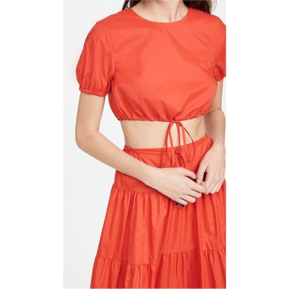 STAUD Tops - Staud Prato Recycled Nylon Short Puff Sleeve Crop Top Tomato Red Size large